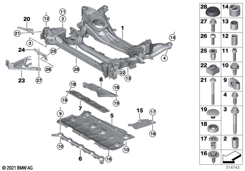 Front axle support, 4-wheel