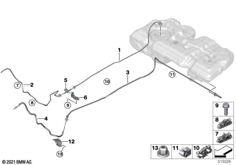 Fuel pipe and mounting parts