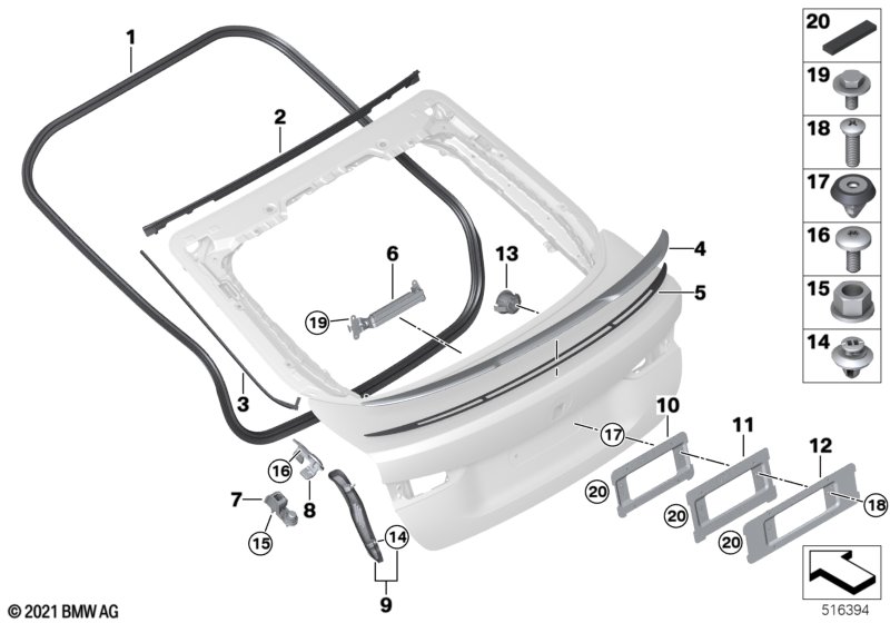 Trunk lid, mounting parts