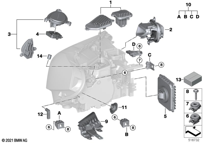 Single parts, headlight LED