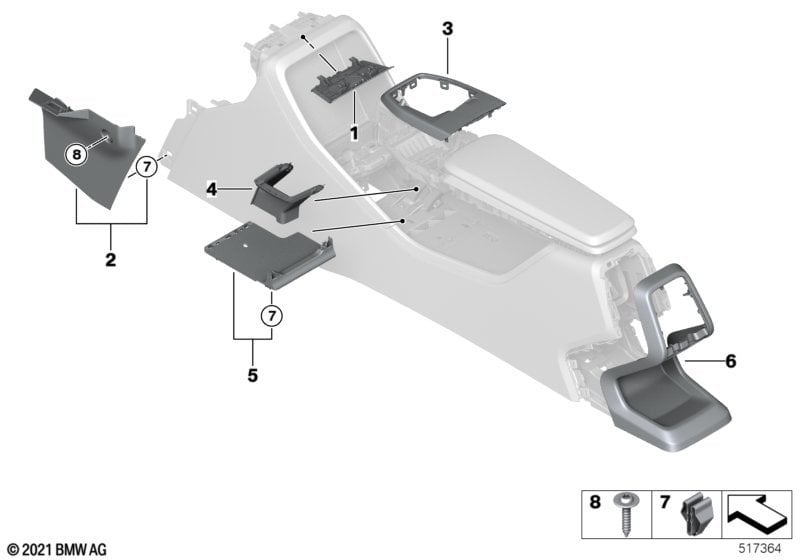 Mounting parts, center console