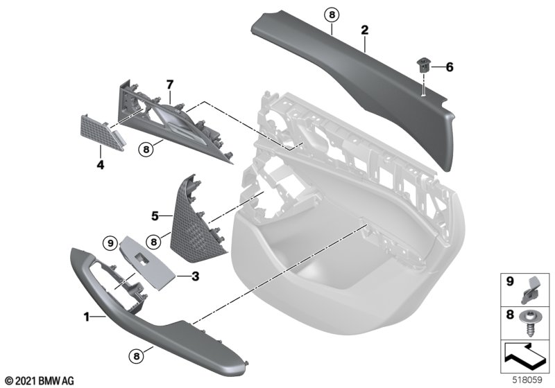 Mounting parts, door trim, rear