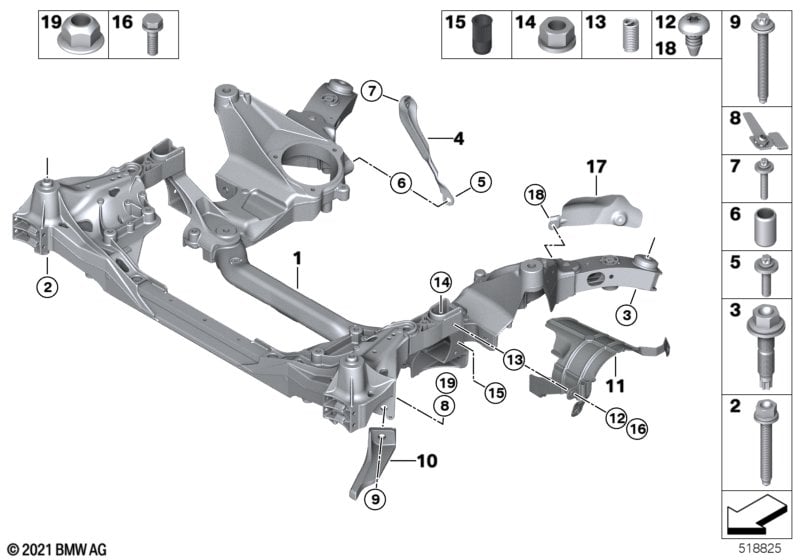 Front axle support, 4-wheel