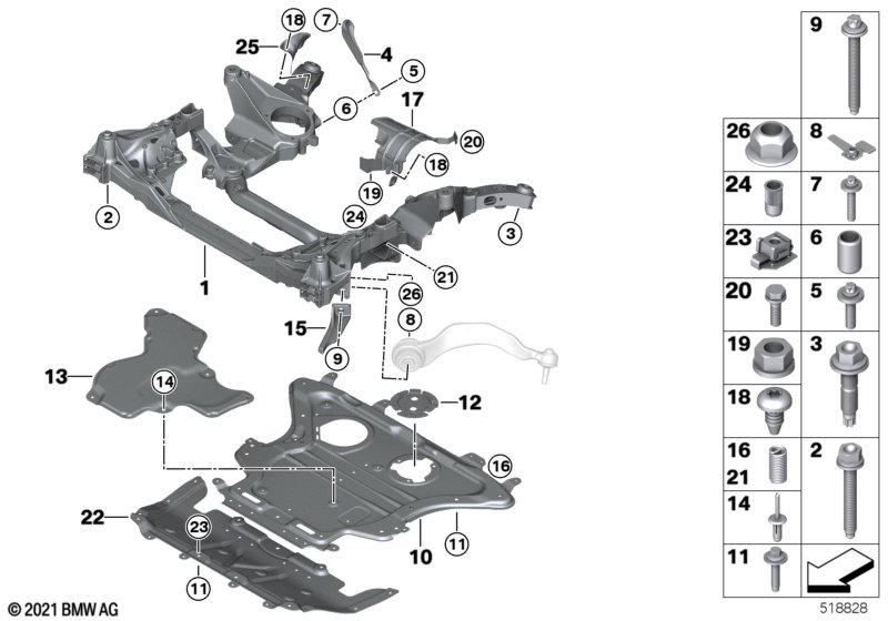 Front axle support, 4-wheel