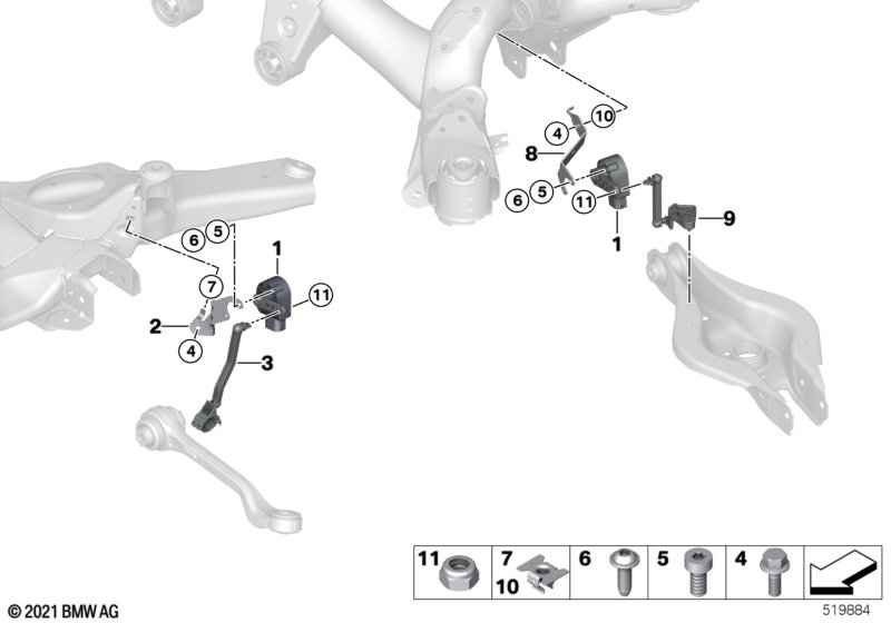 Headlight vertical aim control sensor