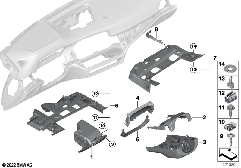 Mounting parts, I-panel, bottom