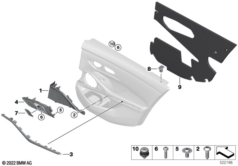 Mounting parts, door trim, rear