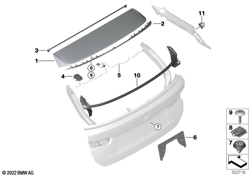 Trunk lid, mounting parts