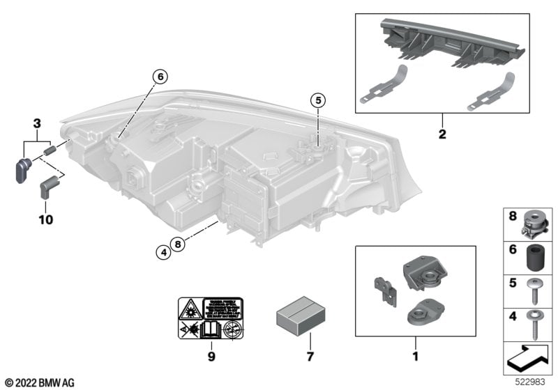 Single components for headlight