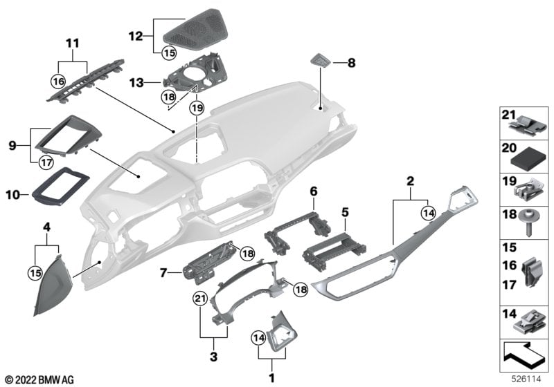 Mounting parts, I-panel, top