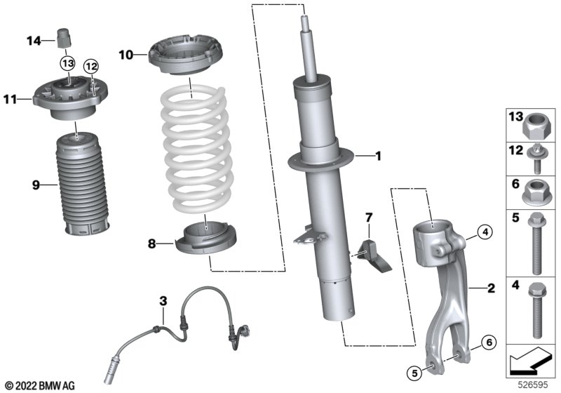 Spring strut front VDM/mounted parts AWD