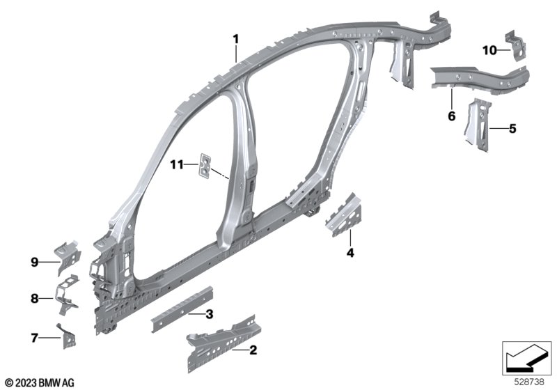Side frame section, center