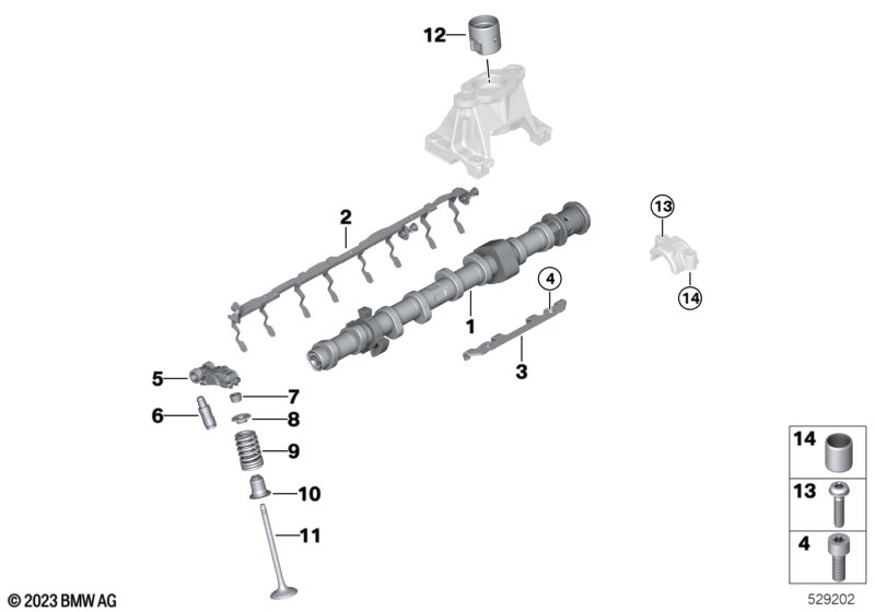 Valve timing gear, camshaft, outlet