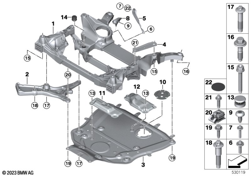Front axle support, 4-wheel