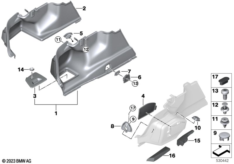 Lateral trunk floor trim panel