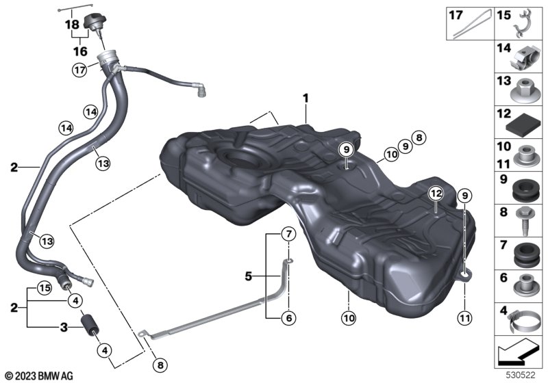 Fuel tank/mounting parts
