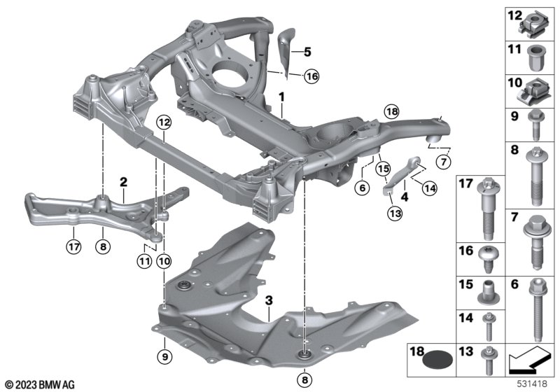 Front subframe, skid plate