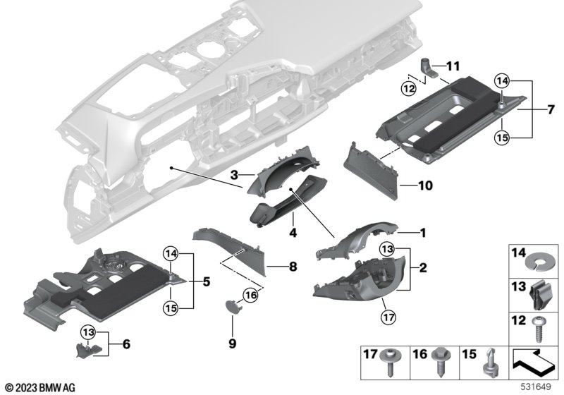 Mounting parts, I-panel, bottom