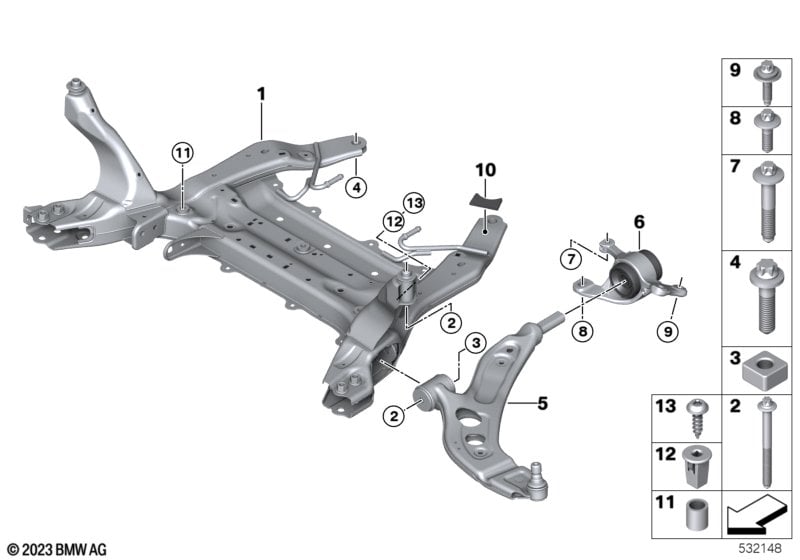 Front axle support/wishbone