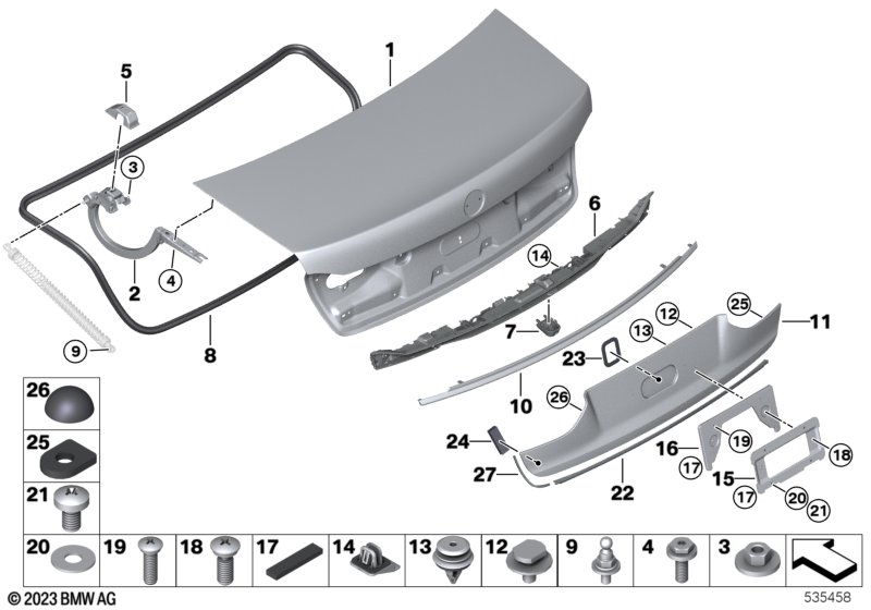 Single components for trunk lid