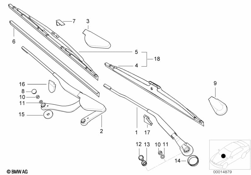 Single components for wiper arm