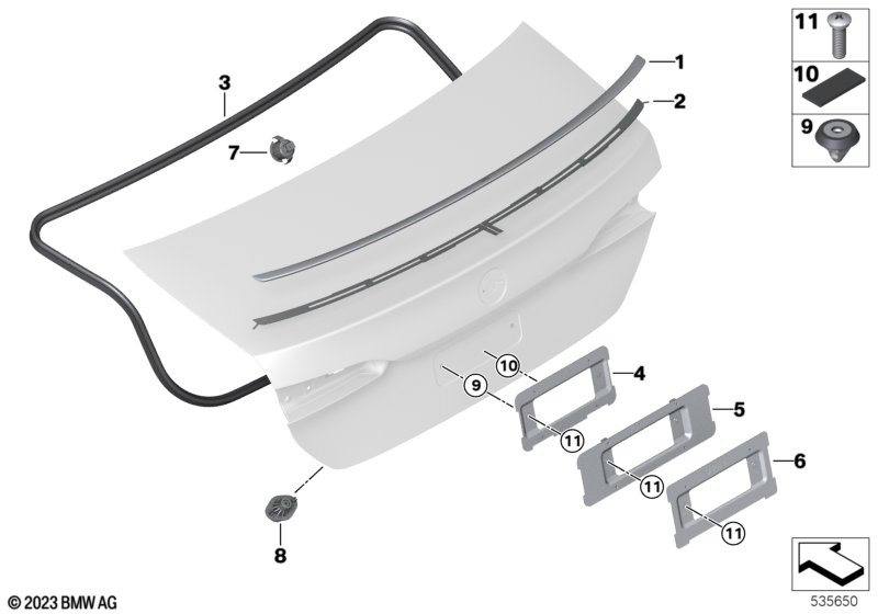 Trunk lid, mounting parts