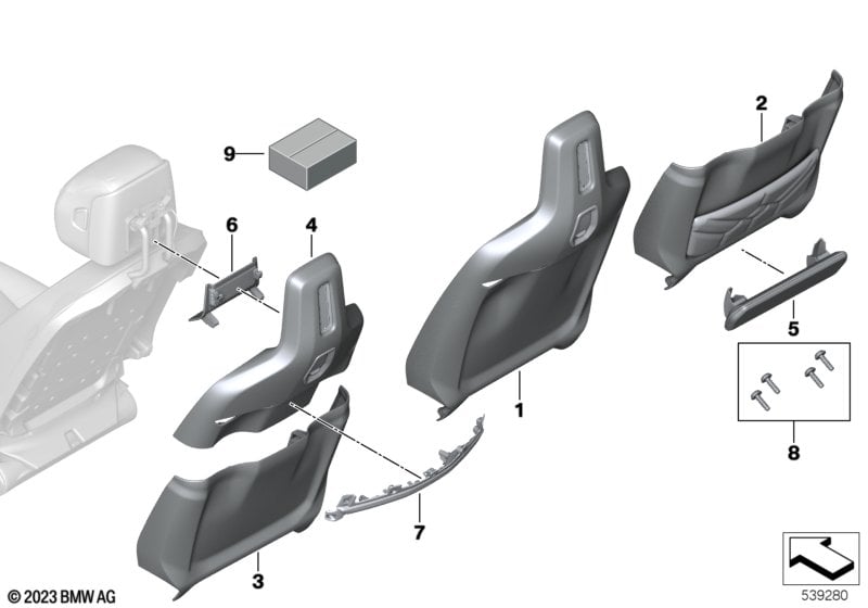 Front seat, backrest trim, rear panel