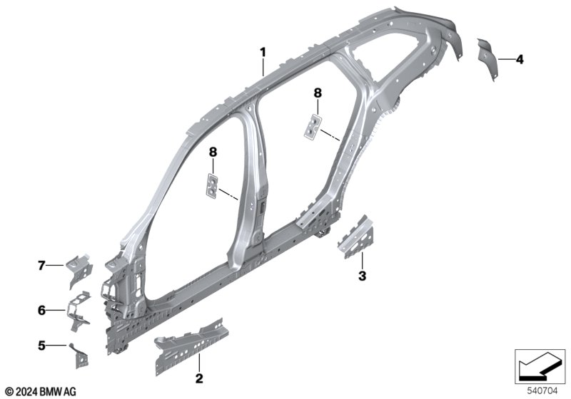 Side frame section, center