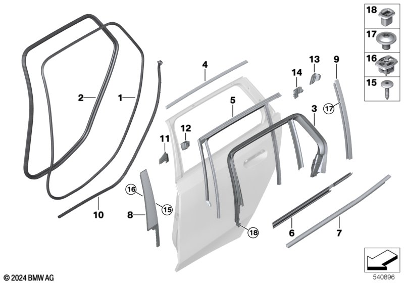 Trim and seals for door, rear