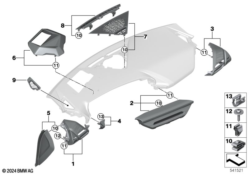 Mounting parts, I-panel, top