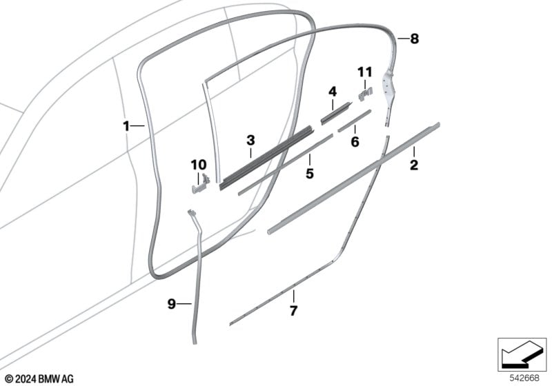 Trim and seals for door, rear