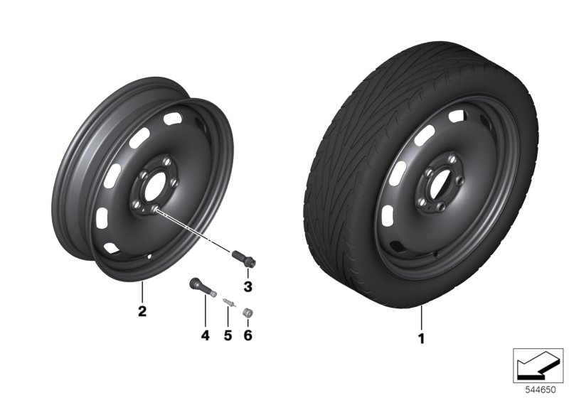 Compact spare wheel, steel, black