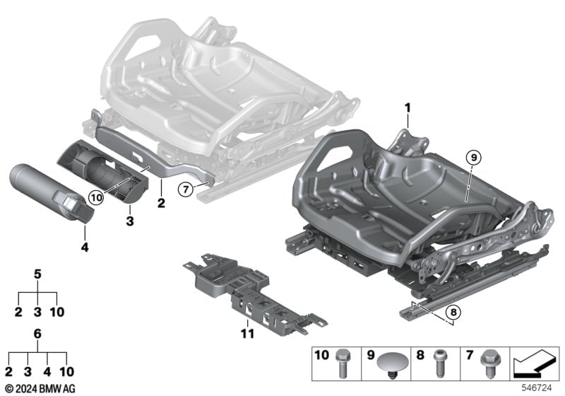 Seat, front, seat frame, electric