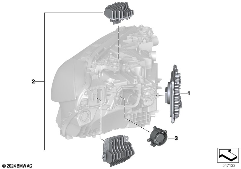 Single parts, headlight electronics