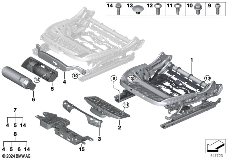 Seat, front, seat frame, electric