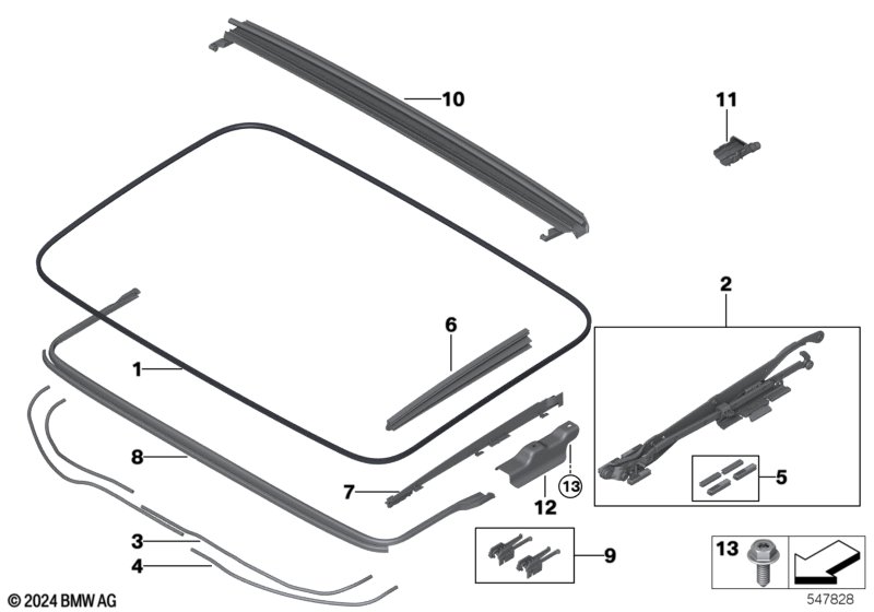 Panorama roof mounting parts