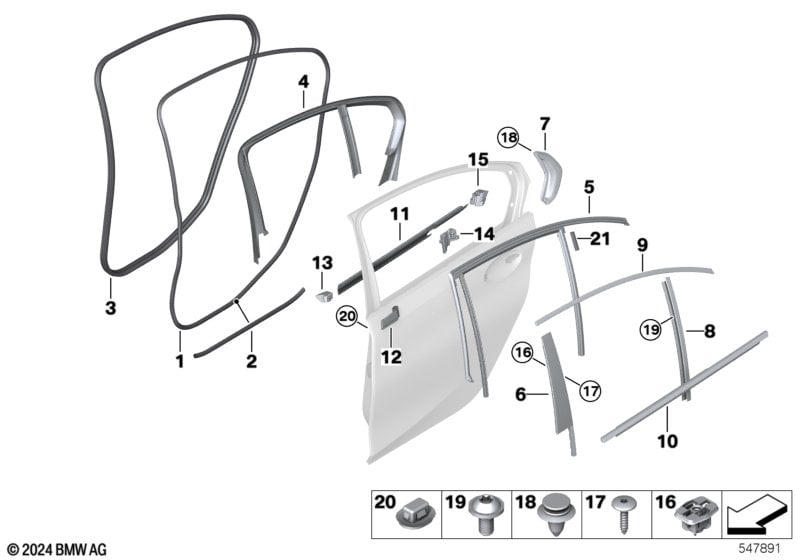 Trim and seals for door, rear