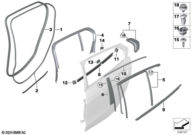 Trim and seals for door, rear