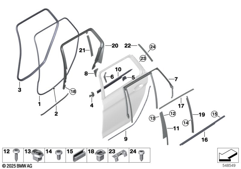 Trim and seals for door, rear