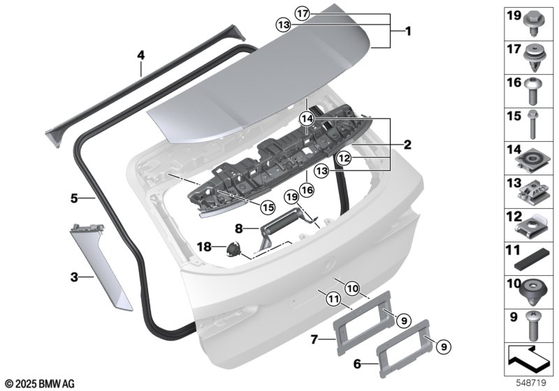 Trunk lid, mounting parts