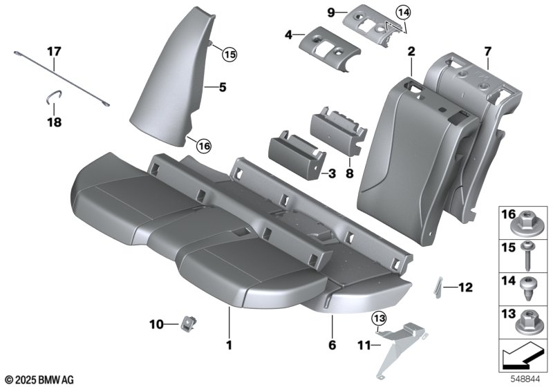 Seat, rear, uphlstry/cover, load-through