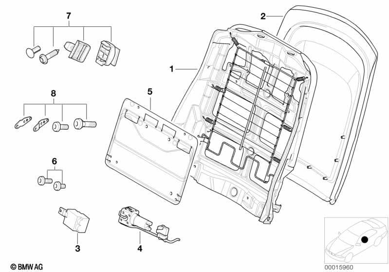 Front seat backrest frame/rear panel