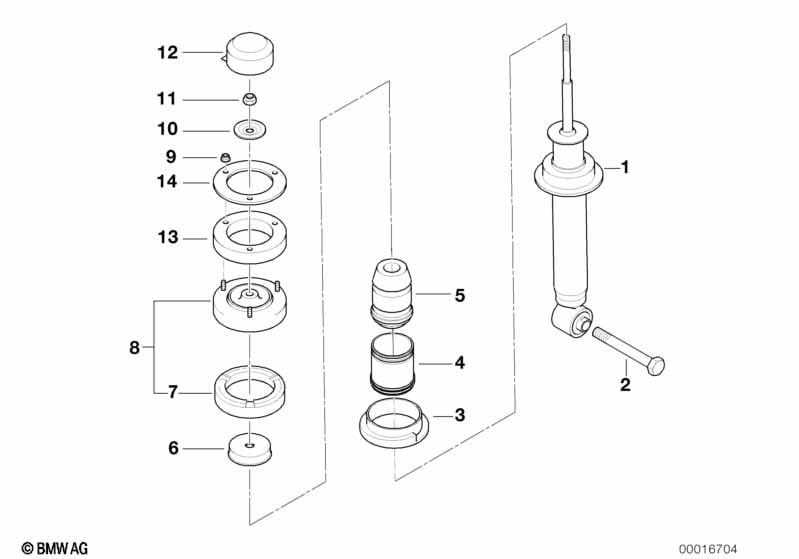 Single components for rear spring strut