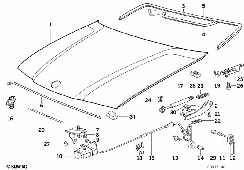 Genuine BMW 51238122339 E36 Engine Hood Mechanism (Inc. 316i, 318ti & 325i) | ML Performance UK Car Parts