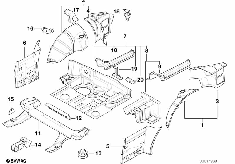 Floor panel trunk/wheel housing rear