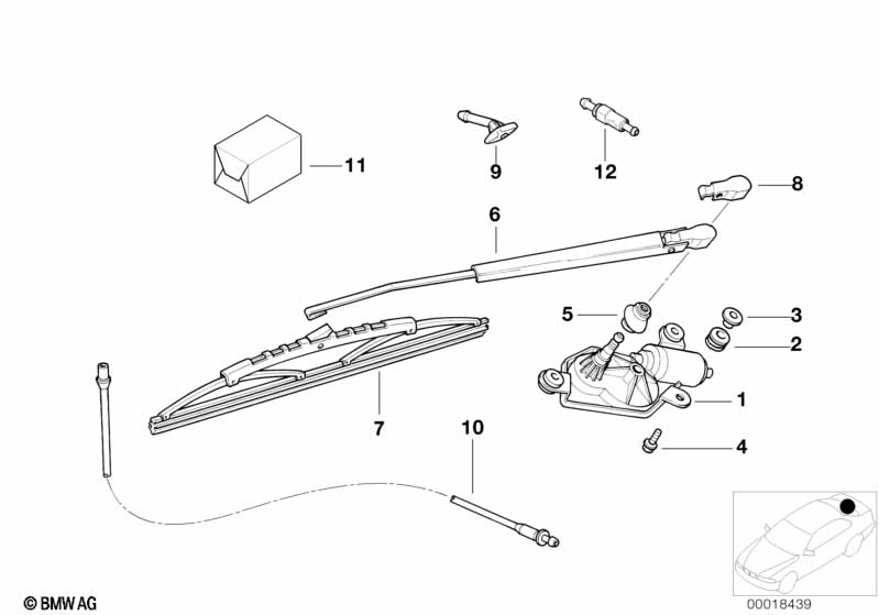 Single parts for rear window wiper