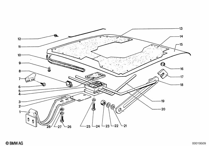 Trunk lid, hinge, latch