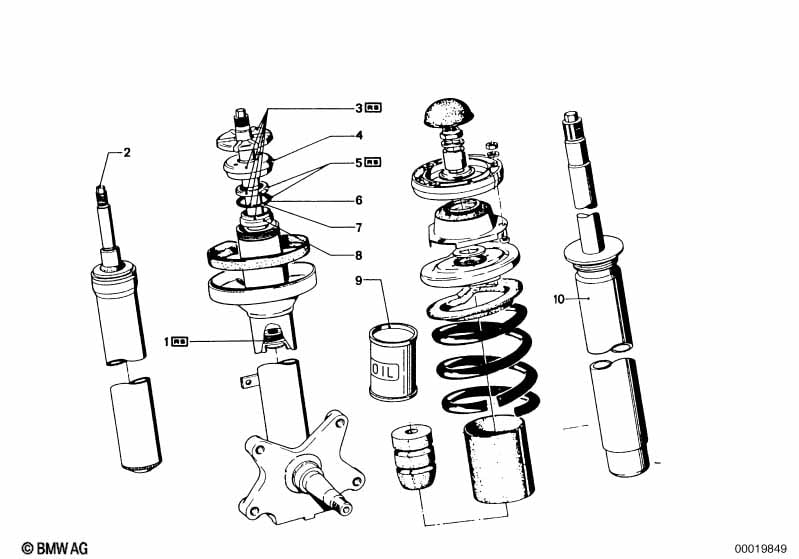 Front spring strut/shock absorber