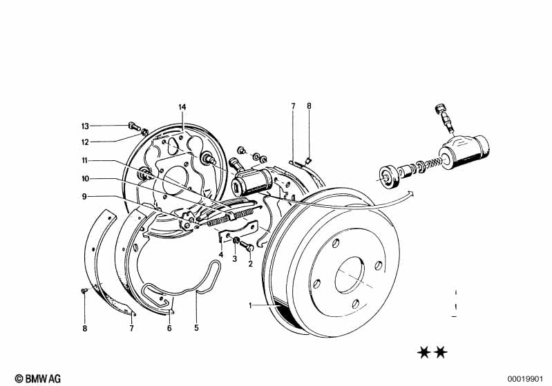 Rear wheel brake, drum brake