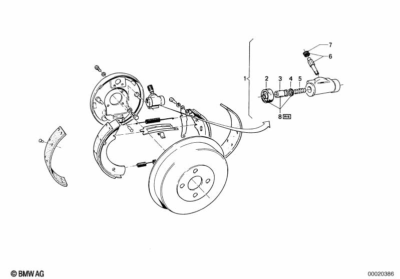Rear wheel brake, drum brake